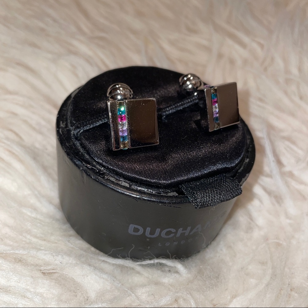 Designer Cufflinks in box* DUCHAMP Silver Cufflinks w/ auth Swarovski crystal